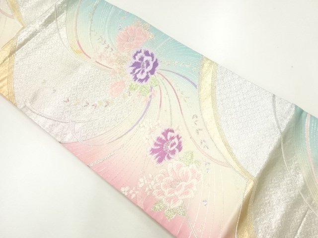 JAPANESE KIMONO / ANTIQUE FUKURO OBI / SILK / WOVEN FLOWER
